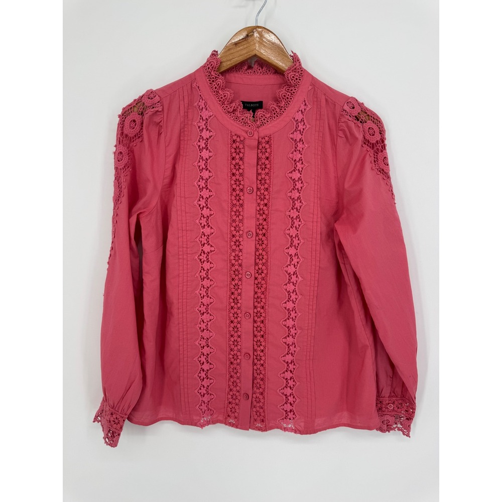 Talbots Shirt Women XS Crochet Lace Regency Romantic Victorian Cottage Career